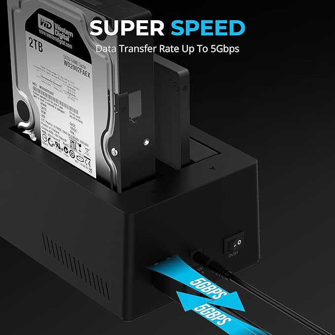 SABRENT USB 3.0 to SATA I/II/III Dual Bay External Hard Drive Docking Station for 2.5 or 3.5in HDD SSD with Hard Drive Duplicator/Cloner Function [20+TB Support] (EC-HD2B)