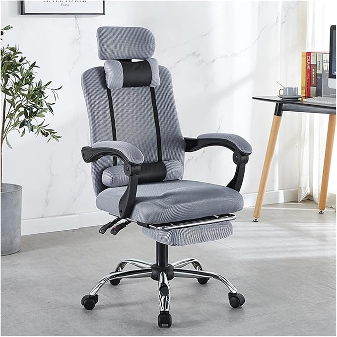 Adjustable Office Computer Chair with Armrest Footrest Office Chair Net Cloth Rotation Computer Chairs Gaming Stool Armchair Household Furniture(Grey)