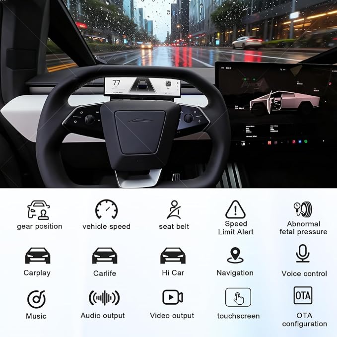 Tlyard Cybertruck Head Up Display 10.88 Inch Touchscreen HUD Carplay Cybertruck Accessories Smart Instrument Cluster (with Camera)