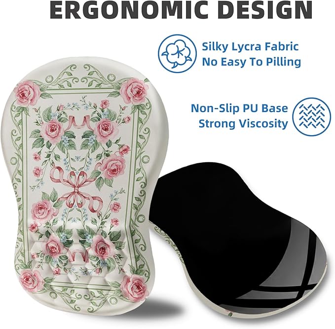 Ergonomic Mouse Pad Wrist Rest Carpal Tunnel Pain Relief Wrist Support Mousepad with Massage Bulge Memory Foam (Flower Carpet 11.8x7.9 in)
