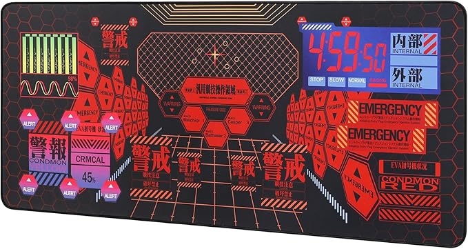 Mouse Pad EVA Unit - 01 Themed Gaming Mouse Pad 35.4x15.7 Cyber Alert Emergency Interface Design
