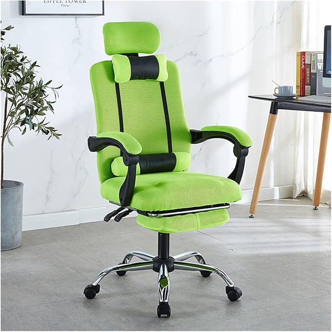 Adjustable Office Computer Chair with Armrest Footrest Office Chair Net Cloth Rotation Computer Chairs Gaming Stool Armchair Household Furniture(Green)