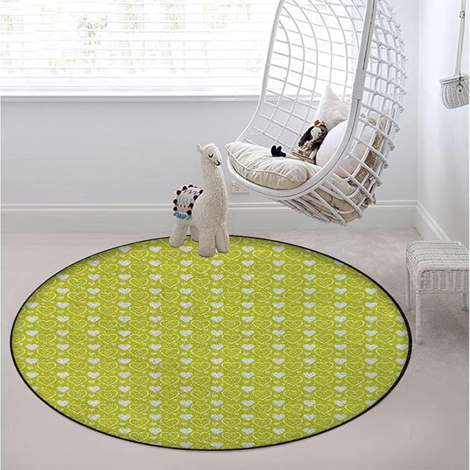 Yellow Gaming Chair Mat Chair Mat for Hardwood Floor Round Floor Mats for Office Chair Computer Desk Anti Slip Little Dots and Tiny Cute Sweet Hearts Pattern Diameter 35.4 in