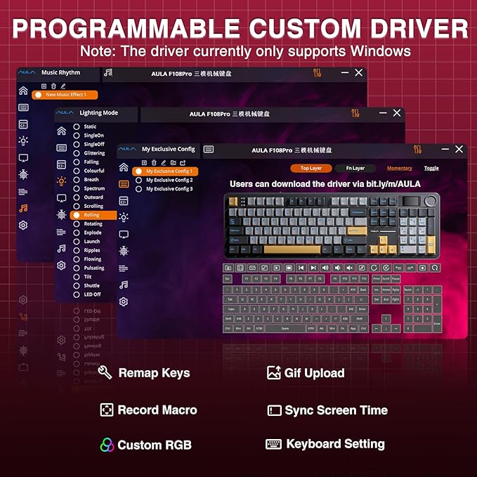 AULA F108 PRO - Wireless Mechanical Keyboard with Screen&ampKnobHot Swappable Gaming Keyboard with 8000mAh BatteryPre-lubed SwitchesRGB BacklitPBT Keycaps Creamy Sounding Computer Keyboards104 K