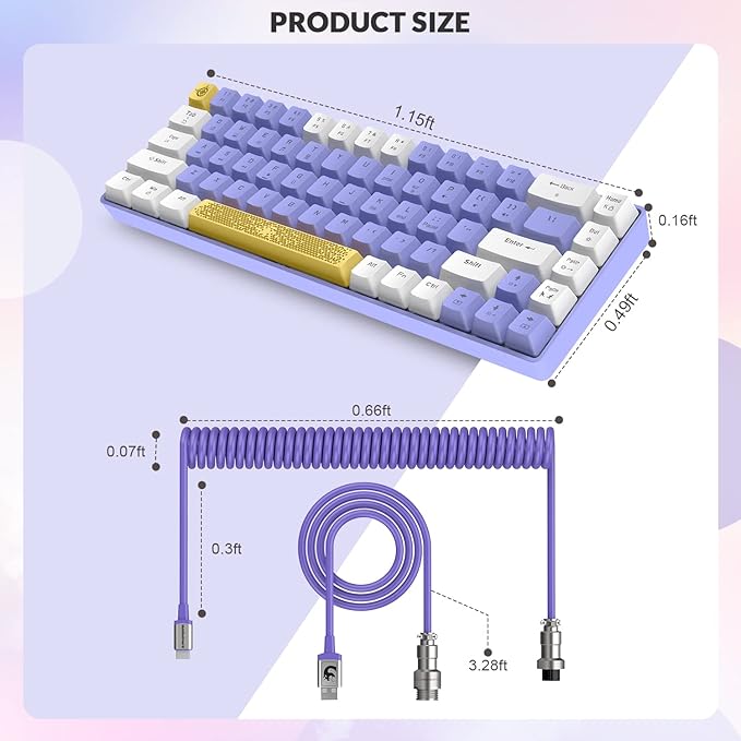 T8 60% Mechanical Gaming Keyboard68 Keys TKL Compact Layout Mini Wired Keyboard18 Chroma RGB BacklitBlue SwitchAnti-ghostingPro Custom Coiled USB-C Cablefor PCMacPS4Xbox-Purple
