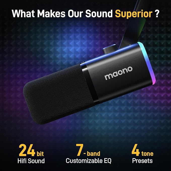 MAONO USB/XLR Podcasting Microphone for PC Gaming Streaming Dynamic Mic with Mute Button RGB Desktop StandComputer Mic for Video Studio Recording-PD100XBlack
