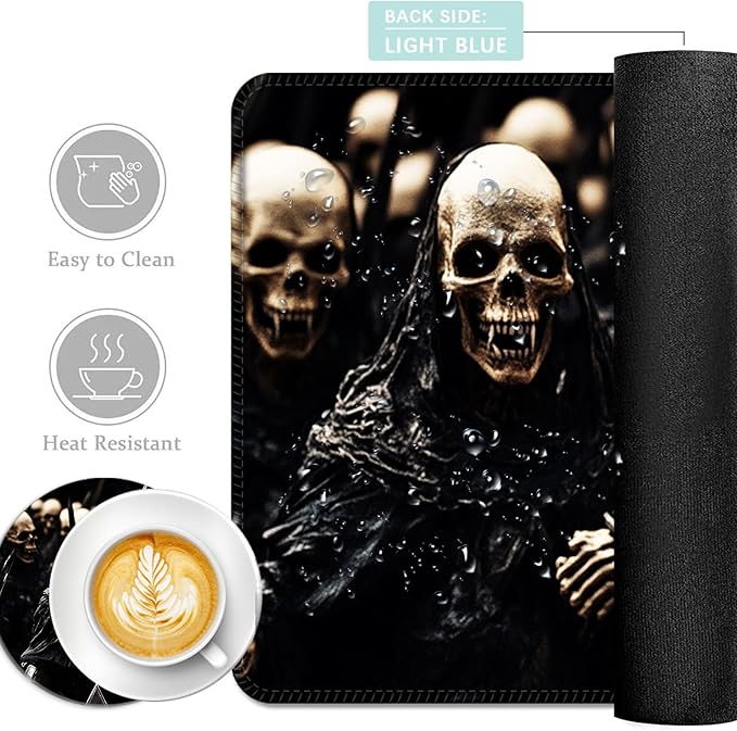 Keyboard Mouse Pad Set Extended Gaming Mouse Pad+Ergonomics Keyboard Wrist Rest Support Memory Foam Easy Typing Pain Relief 4Pcs XL Ultra Thick Desk MatCool Skeleton