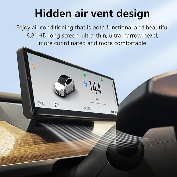 Head Up Display for Tesla Model 3 2017-2023 &amp Model Y 2019-20248.8 Touch Screen Instrument Cluster with CarPlay &amp Android Auto Real-Time Vehicle Info Display