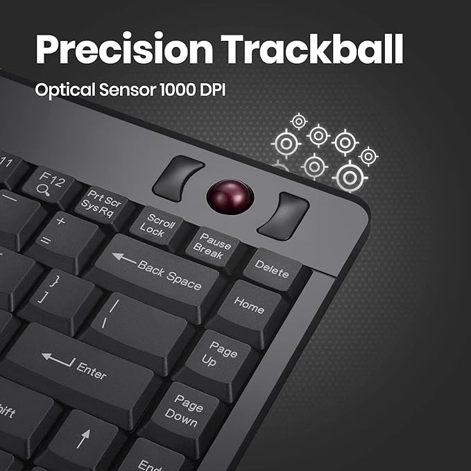 Perixx PERIBOARD-505H Wired Mini Keyboard with Built-in Trackball 0.55 Inch Trackball and 2 USB Hubs Black US English Layout