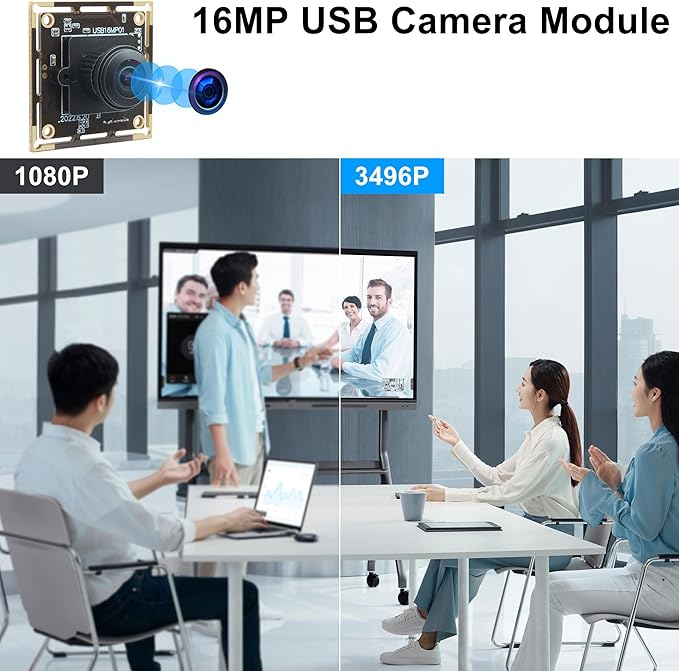 16MP Wide Angle USB Camera Module with 180 Degree Fisheye Lens Ultra HD 3496P Security USB Camera Board for Linux Windows Android MAC Machine Vision Webcam Support UVC Plug &amp Play