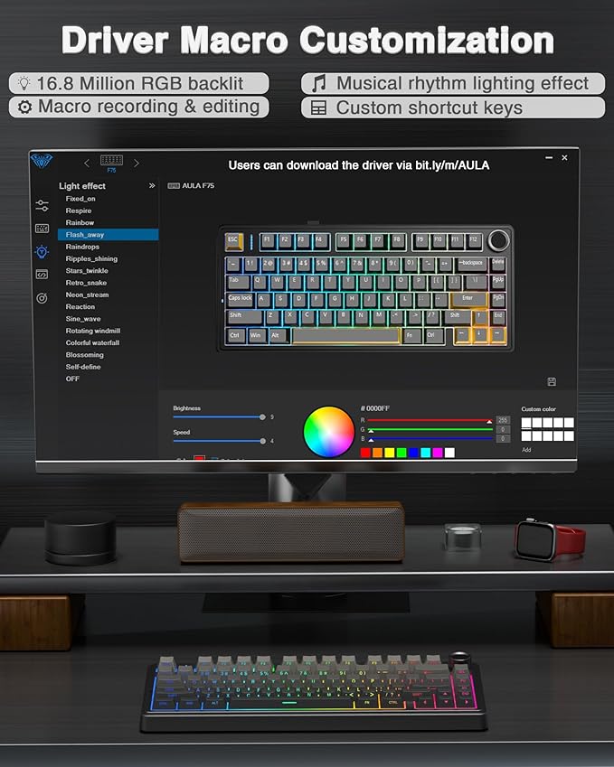 AULA F75 Pro Wireless Mechanical Keyboard75% Hot Swappable Custom Keyboard with KnobRGB BacklitPre-lubed Reaper SwitchesSide Printed PBT Keycaps2.4GHz/USB-C/BT5.0 Mechanical Gaming Keyboards