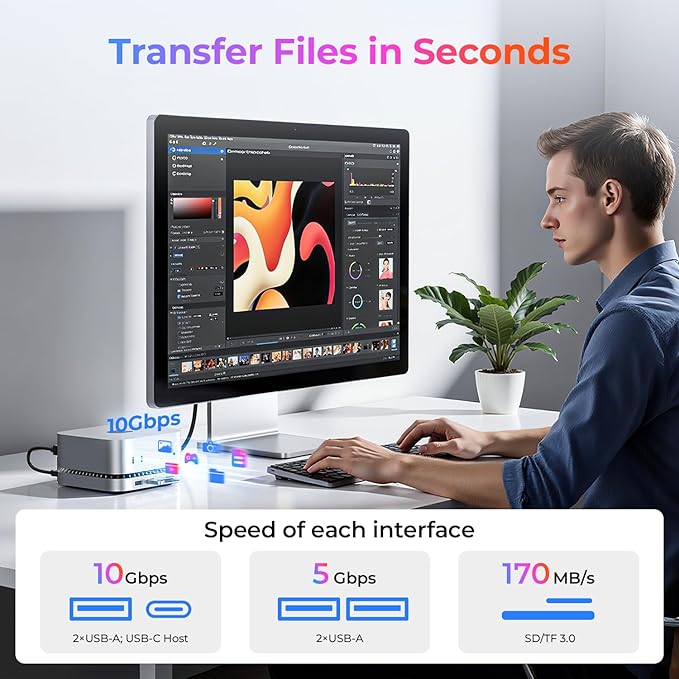 Raycue Mac mini M4 Dock &amp Stand with 8T NVMe SSD Enclosure 2 USB A 10Gbps10G USB C Data Port 5G USB A*2 USB-C Charge SD/TF Audio for Mac mini M4/ M4 Pro