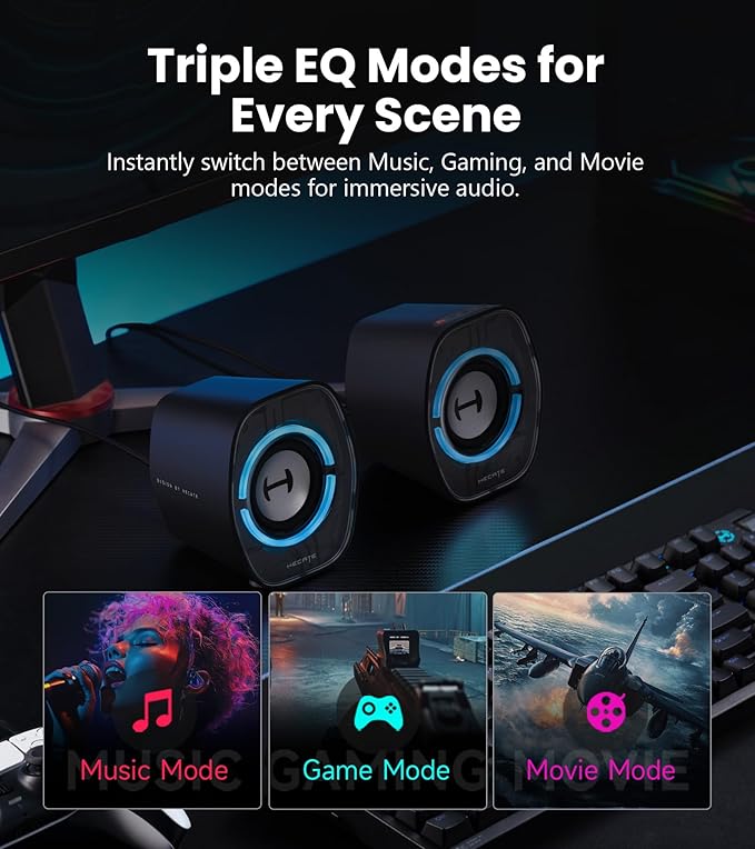 Edifier G1000 II Desktop Computer Speakers for Gaming 2.5 Full-Range Driver &amp Enhanced Bass Bluetooth 5.4 USB-C AUX 9 Dynamic RGB Lighting Modes for PC - Black
