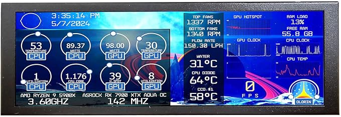 VSDISPLAY 7.84 Inch Mini Monitor IPS 1280x400 Stretched Bar LCD Secondary Display for Laptop Computer Speed Temp CPU GPU Data Monitoring Screen