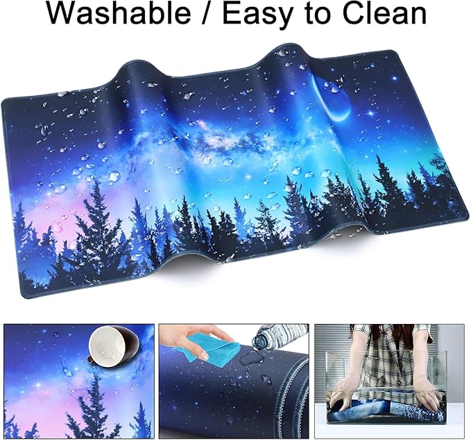 Mouse Pad + Desk Mat + Keyboard Wrist Rest + Coaster 4 in 1 Set Cute Ergonomic Large Gaming Mousepad with Wrist Rest Support Desk Pad for Computer Laptop Office Home Decor-Forest Moon
