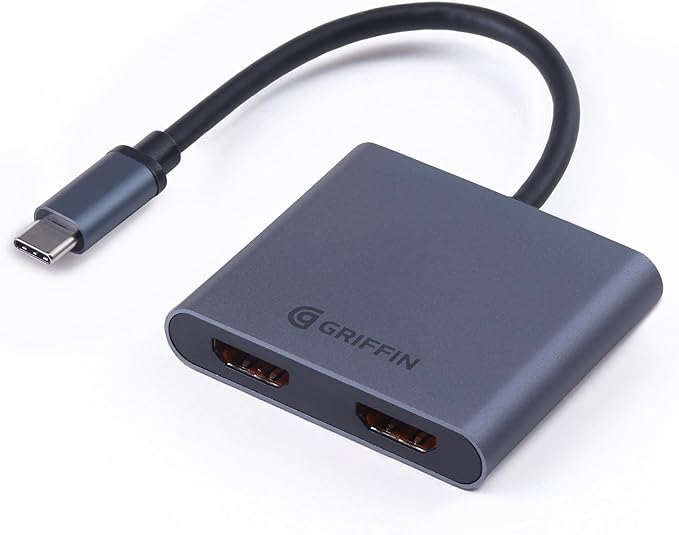 Griffin - 4-in-1 Hub USB C Hub Multiport Adapter with USB 3.0 Dual 4K HDMI Adapter for Laptop MacBook and More 100W Power Delivery