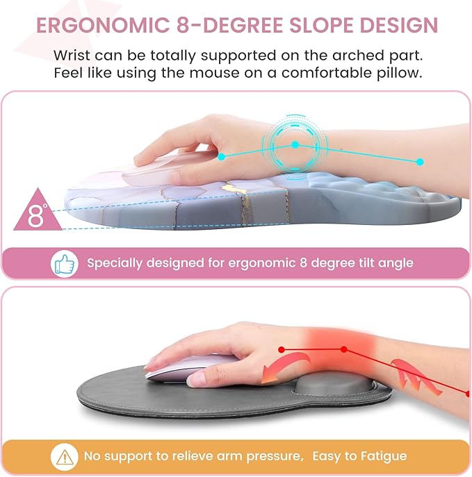 Desk Pad Mat Large Mouse Pad with Wrist Rest Ergonomic Keyboard and Mouse pad with Massage Design &amp Memory Foam Computer Mouse Pad for Home Office Study Game Pink Blue Marble