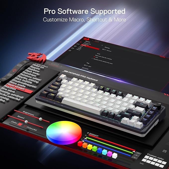 Redragon K673 PRO 75% Wireless Gasket RGB Gaming Keyboard 3-Modes 81 Keys Compact Mechanical Keyboard Hot-Swap Socket Dedicated Knob Control and Sound Absorbing Pads Linear Red Switch
