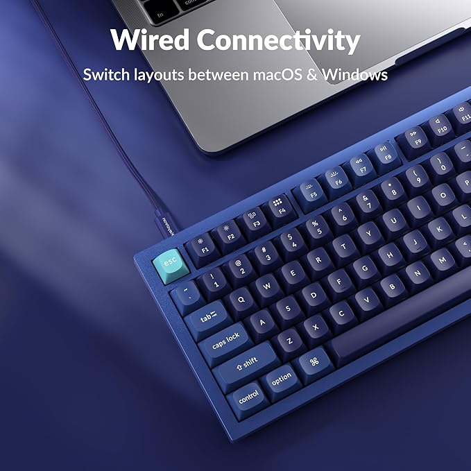 Keychron Q3 Wired Custom Mechanical Keyboard Knob Version TKL Tenkeyless QMK/VIA Programmable Macro with Hot-swappable Gateron G Pro Brown Switch Compatible with Mac Windows Linux (Blue)