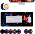 Mouse PadLarge Desk Mat Set 4in1 XL Mousepad + Keyboard Wrist Rest+Mouse Wrist Rest+Coaster with Ergonomic Desk Pad for Home Office Table Computer Cover -Neon Woman with Butterflies