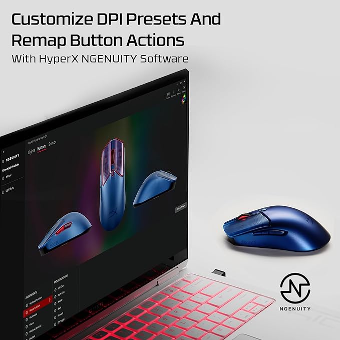 HyperX Pulsefire Haste 2 S – Wireless Gaming Mouse for PC – 64g Magnesium Alloy Shell Rechargeable li-ion Battery 26K Sensor Dual Wireless Glass Skates Navy