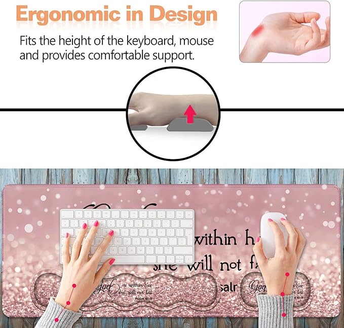 Ergonomic Keyboard Wrist Rest &amp Mouse Pad Wrist Rest Set Large XXL Gaming Desk Mat 31.5x 11.8 Non-Slip Base Memory Foam Easy Typing Pain Relief for Office &amp Home Quote Bible Verses Psal
