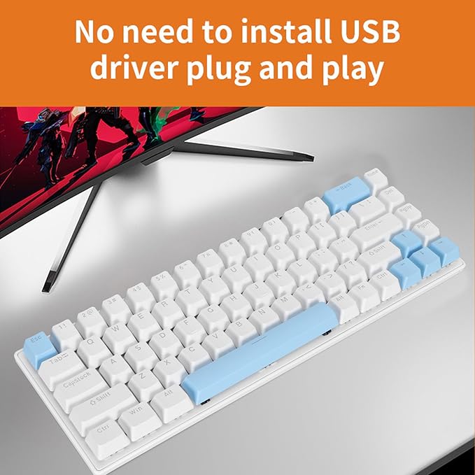 Vikye Mechanical Gaming Keyboard RGB Backlight Compact 68 Keys Mini Wired Office Keyboard with Blue Switch Suitable for Windows for Android PC Laptop