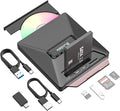 CD DVD Drive External Portable CD DVD Driver +/-RW Burner with 2.5 SATASD Card Reader and USB A Type C 2.0 Hub Compatible with Laptop PC