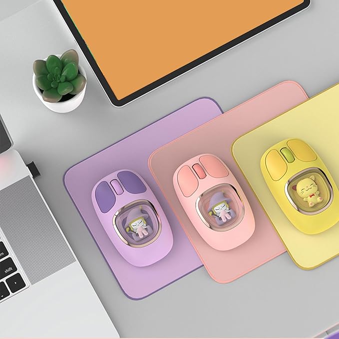 Cute Wireless Mouse Silent Cute Computer Mouse with RGB Backlit Doll Type C Rechargeable for Working Gaming Mode BT3.0/BT5.0/2.4G Speed Scroll (Yellow)
