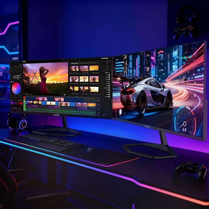Kado Dual Gaming Monitor Setup - 2-Pack 34 100Hz Ultrawide 21:9 3440x1440 WQHD Computer Monitor 103% sRGB Stacked Gaming AMD FreeSync Premium VESA Mount HDMI DisplayPort Built-in Speakers