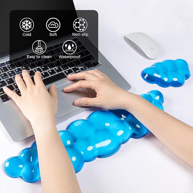 Gel Cloud Keyboard &amp Mouse Wrist Rest Set - Cloud Keyboard Wrist Rest Pad &amp Mouse Support for Office Gaming Pad Computer Laptop Ergonomic Comfortable Pain Relief- Cloud Pad Set