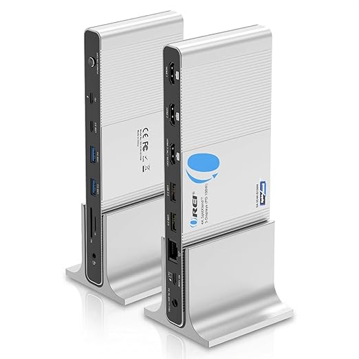 OREI DisplayLink Docking Station 3 Monitors – 3X 4K@60Hz HDMI – 6X USB (4X USB 3.0) Gigabit Ethernet 100W PD AUX – Triple Monitor Docking Station with Win &amp Mac Support