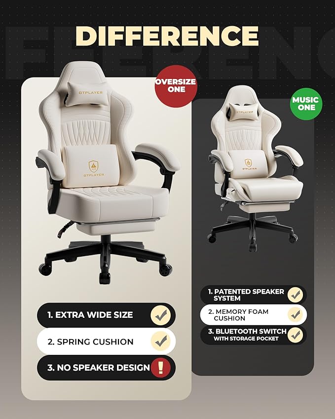 GTPLAYER Gaming Chair for Adults Ergonomic Video Game Chairs Footrest &amp Linkage Armrest Reclining High Back Silla Gamer with Wider Seat for Home Office Ace Pro Cream