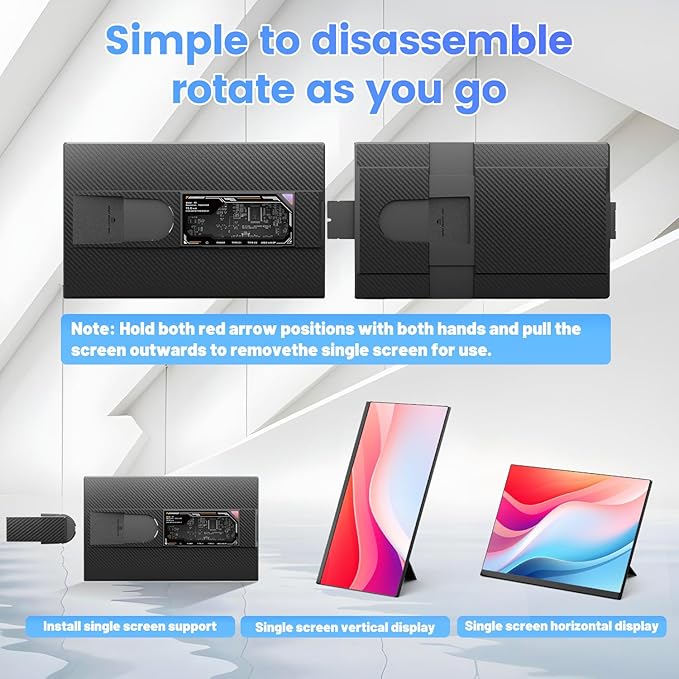 Teamgee 15.6 Laptop Screen Extender Slim &amp Lightweight Portable Monitor for Laptop Full HD IPS 360° Rotating Stand Detachable USB-C Plug &amp Play RGB Lighting Thin Bezels
