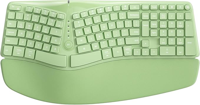 Bow Split Ergonomic Keyboard Wireless with Cushioned Wrist &amp Palm Rest Wireless 2.4G/Bluetooth/Wired USB-C Comfortable Natural Typing Compatible with Windows/Mac/PC/Laptop Matcha Green