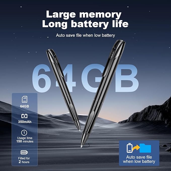 Pen Camera for Video Notes 1080P HD Mini Camera Pen 64GB Storage 150 Mins Battery USB Charge for Lecture &amp Meeting Productivity