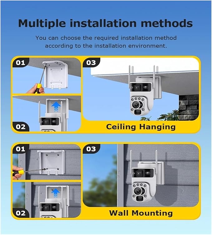 4K 60X Optical Zoom 4G Solar Camera Dual Screen Outdoor WiFi PTZ PIR Detection Human Auto Tracking CCTV Cameras(Black 60X WiFi CAM)