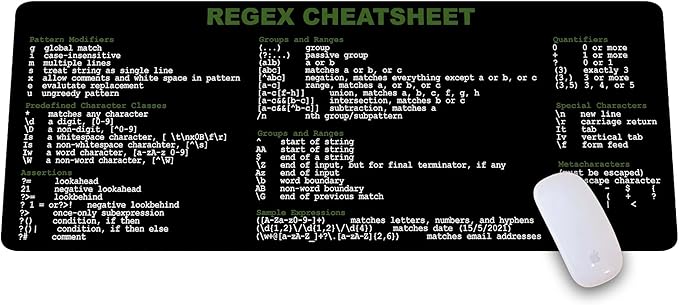 Developer Programmer IT Admin Quick Reference Extra Large Mouse Pad Regex Cheat Sheet Desk Mat for Sys Admin Gift for Architect Office Desk Mat KMH