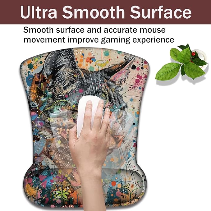 Keyboard Wrist Rest and Mouse Pad Wrist Support with Lace-Shaped Coaster Set Ergonomic Gel Memory Foam and Anti-Slip Base Easy Typing and Pain Relief - Kitty