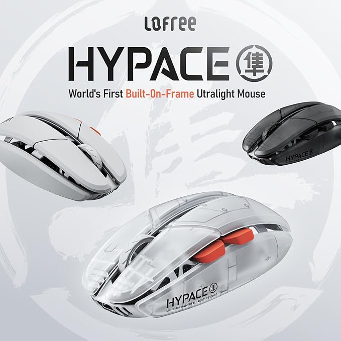 LOFREE Hypace Ultra-Lightweight Wireless Gaming Mouse 47g PAW3950 Sensor 40K DPI 8K Polling Rate Mg Alloy Frame Tri-Mode(Bluetooth/2.4GHz/Wired) 100Hrs Battery for PC/Mac (Jet Black)