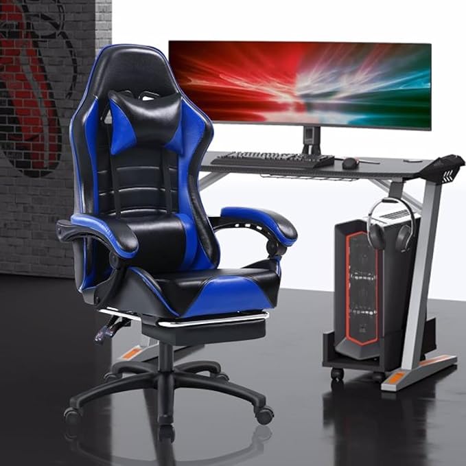 Ergonomic Gaming Chair for Adults (400 Lbs. Tall) Comfortable Computer Chair for Heavier People Adjustable Lumbar Back Office Chair (with Footrests) Video Gaming Chair