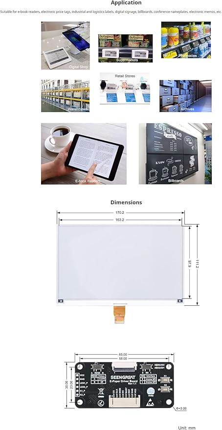 7.5 Inch E-Paper Display HAT for Raspberry Pi 800x480 Monochrome E-Ink Screen with SPI Interface Compatible with Arduino STM32 ESP32 – Partial &amp Full Refresh