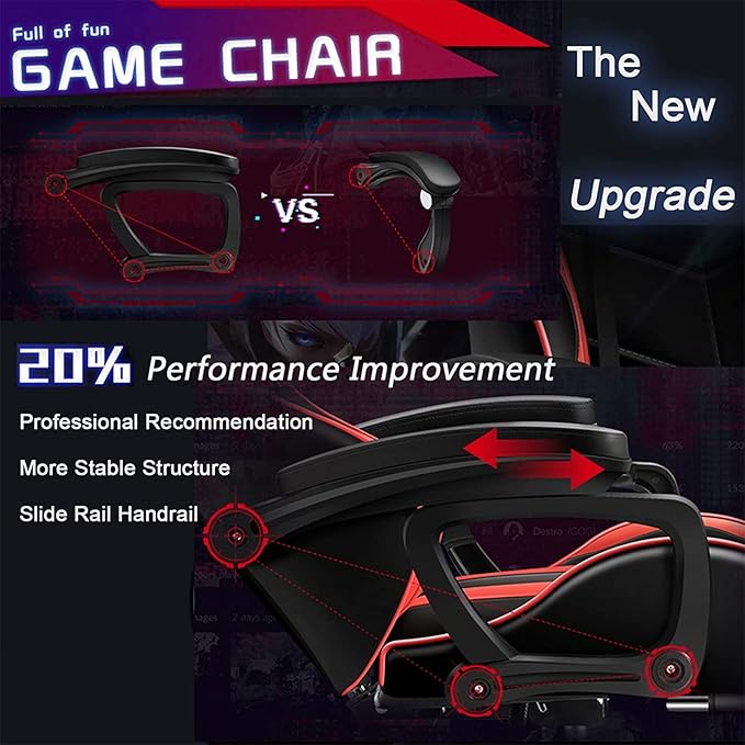 Massage Gaming Chair Racing Computer Desk Office Chairwith speakers and LED Linghts with Headrest Lumbar Support footrest and Adjustable Armrests360° Swivel 135° Reclining  300LB Metal BaseWhite
