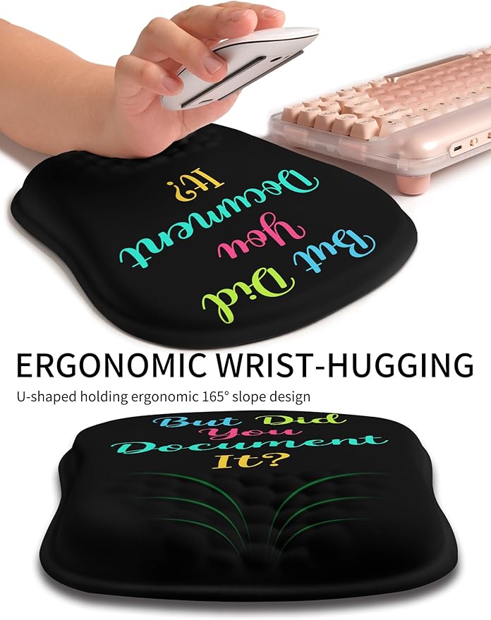 Hokafenle Ergonomic Wrist-Hugging Mouse Pad Wrist Support U-Shaped Holding Wrist Rest Mousepad for Carpal Tunnel Pain Relief with Cushioned Memory Foam Slope Massage Bulge (10.2x8.3 inDocument it)