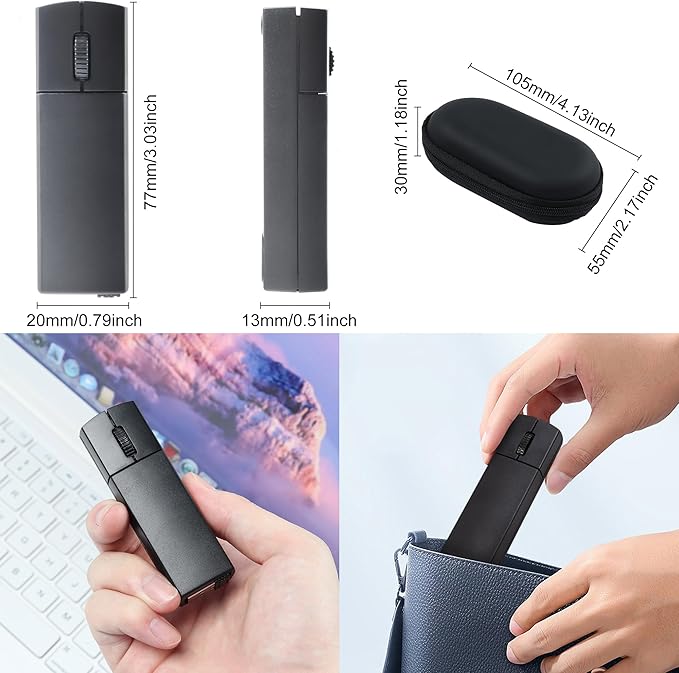Wireless Mouse Bluetooth Mini Silent Dual-Mode 2.4GHz &amp Bluetooth Computer Mice with Case Lightweight Rechargeable Portable Small Wireless Mouse for Laptop PC Desktop MacBook Tablet Kids Gift Bla