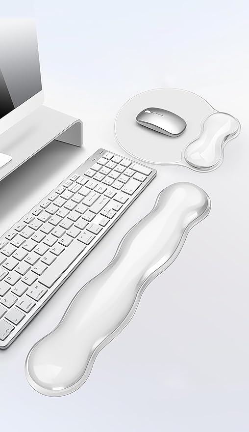 Mouse Pad with Wrist Rest Soft Cloud Gel Keyboard Mouse Pad Set with Hand Wrist Support Cute Non Slip Office Desk Accessories for Comfort/Pain Relief/Computer/Laptop (2Pc Clear Wave)