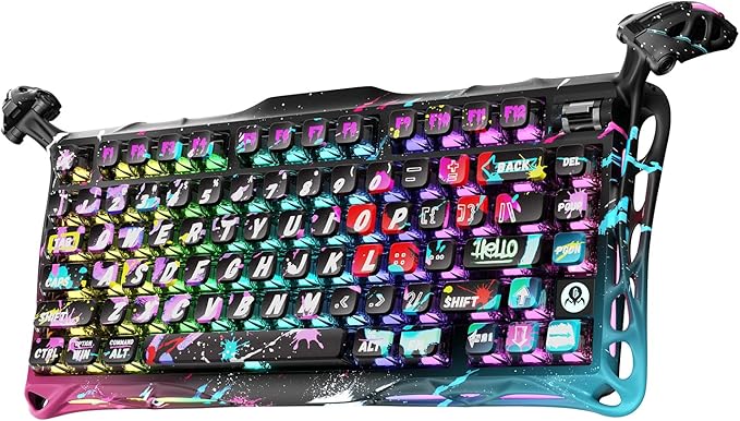 GravaStar Mercury V75 Pro 75% Hall Effect Magnetic Switch Gaming Keyboard Only Wired Hot‑Swappable 8000 Hz Polling Dual‑Zone RGB Semi‑Aluminum Frame - Neon Graffiti