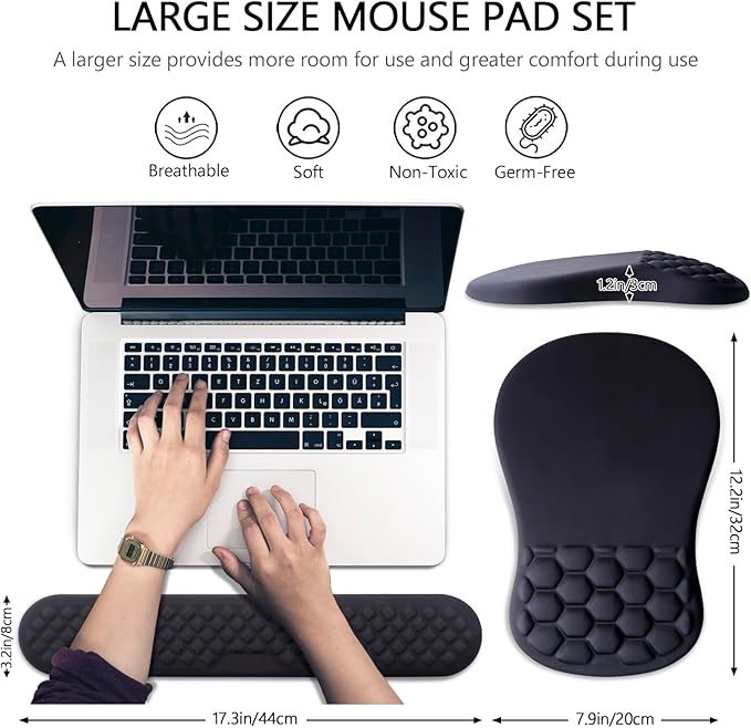 Mouse Pad Wrist Support Laokiiy 2 in1 Keyboard Wrist Rest+ Ergonomic Mouse Pad Non-Slip Wrist Rest for Computer Keyboard Made Easy Typing &amp Relieve Wrist Pain（Black