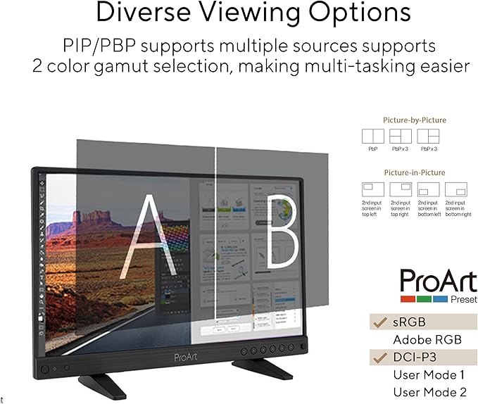 ASUS ProArt Display 15.6” 4K HDR SDI Professional Monitor (PA16USV) – UHD (3840 x 2160) IPS HDR-10 100% sRGB/Rec.709 ΔE&lt2 Calman Verified 12G-SDI HDMI USB-C 3 yr Warranty