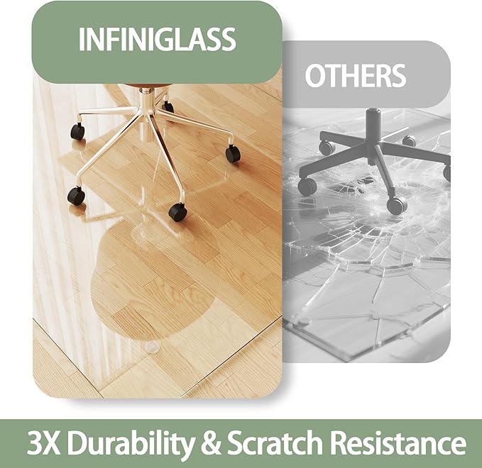 Tempered Glass Chair Mat 72x48 – Ultra-Clear Office Chair Mat for Hardwood Floors &amp Low-Pile Carpets – Heavy-Duty 0.2 Scratch-Resistant Surface with Non-Slip Pads – Supports 1000 lbs